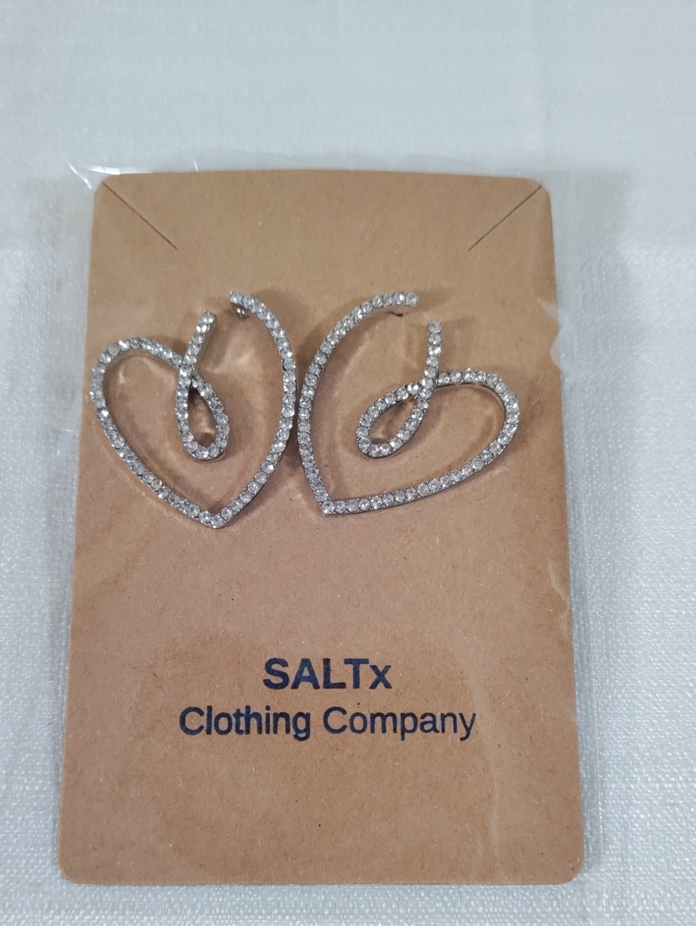 G400 SALTx Silver Crystal Open Heart Stud Earrings